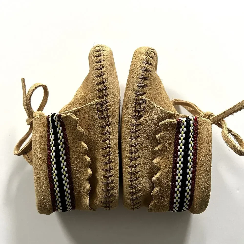 Minnetonka Moccasins Tan Suede Leather Lace Boots Braid Bootie 1101 Infant 3